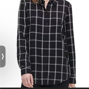 Calvin Klein Windowpane Button Down Checkered Tunic Shirt